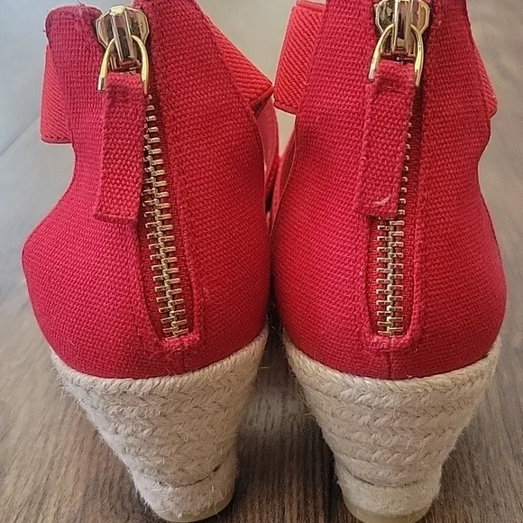 Talbots Lyndsey Red Espadrille Wedge Sandals Women’s Size 8M Canvas Crisscross - Picture 3 of 8